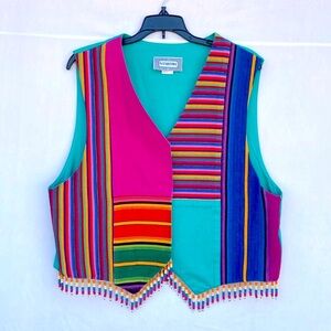 Vintage 90s Bohemian Patchwork Green Vest NWOT